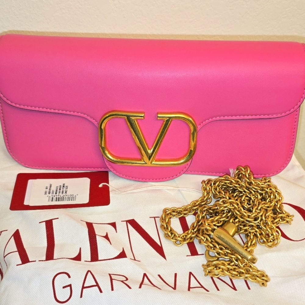 Valentino Pink Clutch with Gold Chain